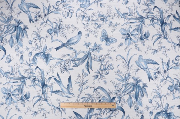 P Kaufmann Audubon Toile Printed Cotton Drapery Fabric in Sapphire 