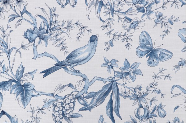 P Kaufmann Audubon Toile Printed Cotton Drapery Fabric in Sapphire 