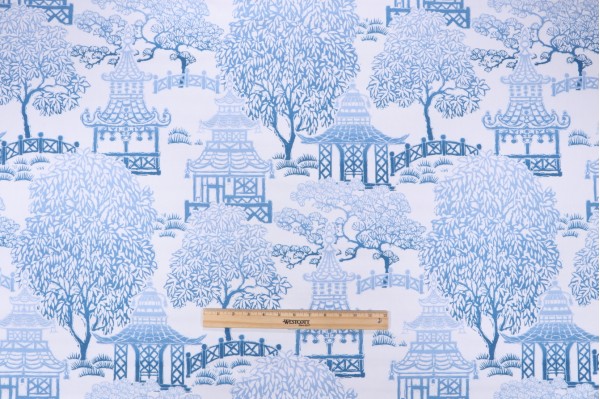 P Kaufmann Kyoto Pagoda Printed Cotton Drapery Fabric in Porcelain 