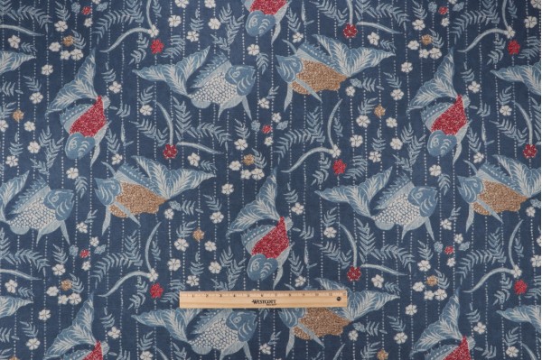 P Kaufmann Koi Pond Printed Linen Blend Drapery Fabric in Indigo 