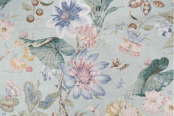 P Kaufmann Tropical Pavilion Printed Cotton Drapery Fabric in Seafoam 