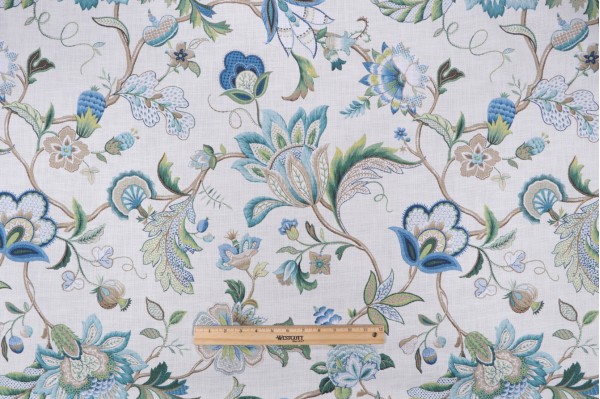 P Kaufmann Blythe Printed Cotton Drapery Fabric in Peacock 