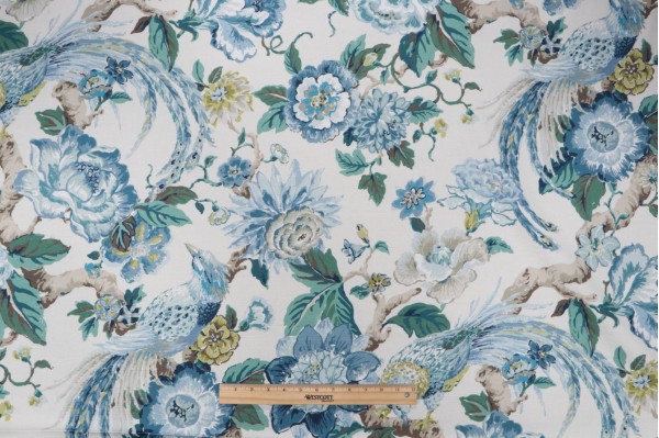 P Kaufmann Sissinghurst Printed Linen Blend Drapery Fabric in Peacock 