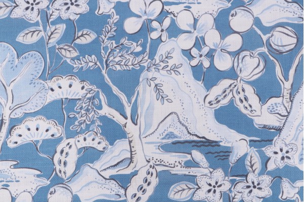 P Kaufmann Edo River Printed Cotton Drapery Fabric in Porcelain 