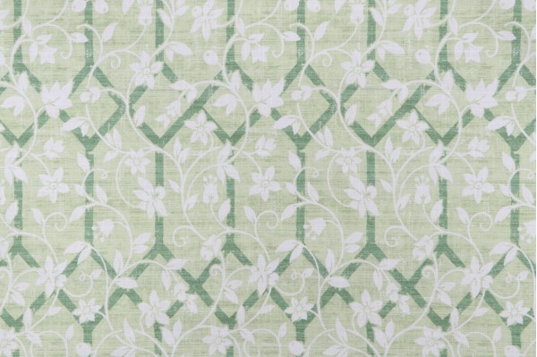 P Kaufmann Garden Lattice Printed Cotton Drapery Fabric in Leaf 