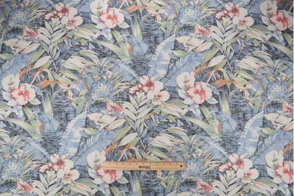 Tommy Bahama Barrier Reef Printed Cotton Drapery Fabric in Chambray 