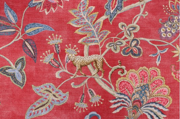PK Lifestyles Adventurer Printed Cotton Drapery Fabric in Pomegranate 