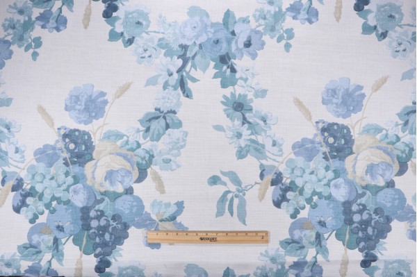 P Kaufmann Bloomsberry Printed Cotton Drapery Fabric in Porcelain 