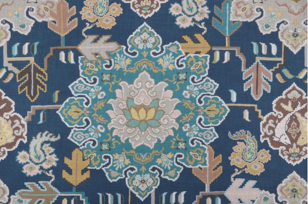 P Kaufmann Powell Medallion Printed Cotton Drapery Fabric in Indigo 
