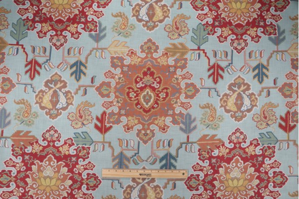 P Kaufmann Powell Medallion Printed Cotton Drapery Fabric in Terracotta 