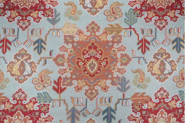 P Kaufmann Powell Medallion Printed Cotton Drapery Fabric in Terracotta 