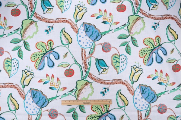 P Kaufmann Aurora Vine Printed Cotton Drapery Fabric in Primary 