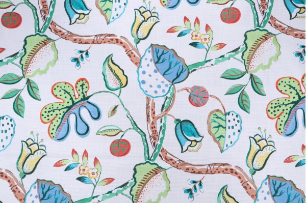 P Kaufmann Aurora Vine Printed Cotton Drapery Fabric in Primary 