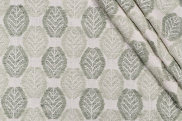 PK Lifestyles Fringe Leaf Embroidered Drapery Fabric in Celadon 
