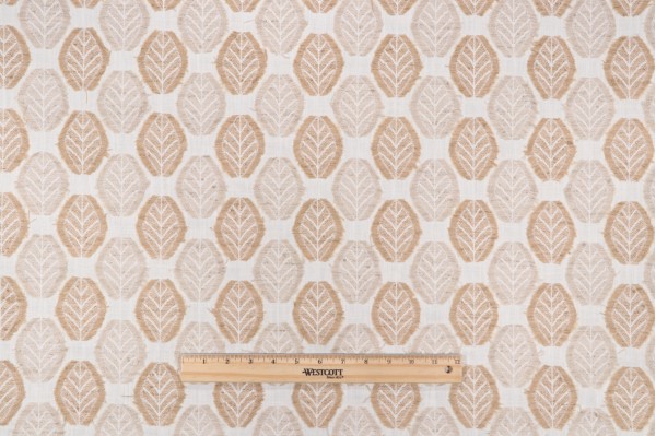 PK Lifestyles Fringe Leaf Embroidered Drapery Fabric in Wheat 