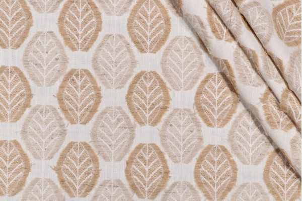 PK Lifestyles Fringe Leaf Embroidered Drapery Fabric in Wheat 