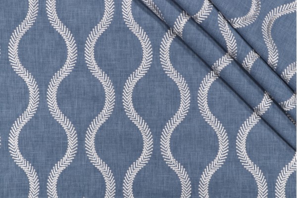 PK Lifestyles Flourish Embroidered Drapery Fabric in Baltic 