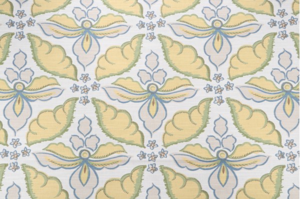 Robert Allen Painted Damask Printed Cotton Drapery Fabric in Leaf