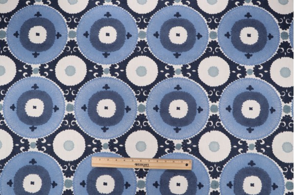 PK Lifestyles Uzbek Embroidered Drapery Fabric in Azure 