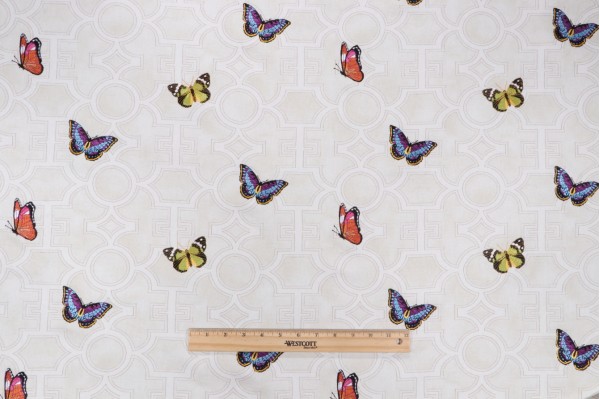 PK Lifestyles Mariposa Printed & Embroidered Cotton Drapery Fabric in Gardenia 