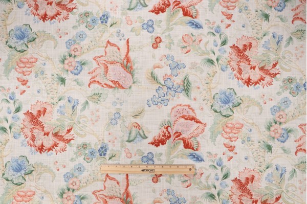 Sample of PK Lifestyles Sadie Printed Cotton Drapery Fabric in Salmon 