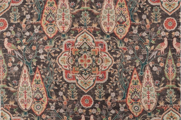 Sample of PK Lifestyles Wanderer Printed Cotton Blend Drapery Fabric in Nutmeg 