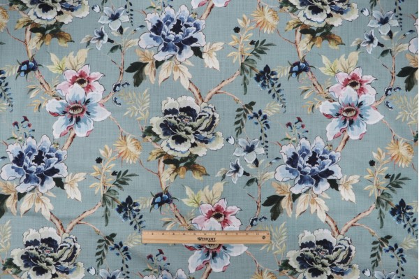 Hamilton Belladonna Printed Cotton Drapery Fabric in Mist 