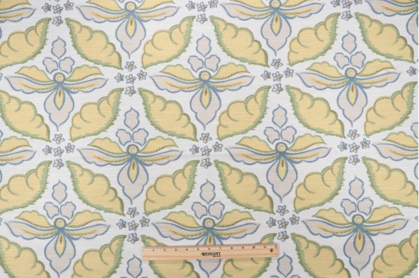 Robert Allen Painted Damask Printed Cotton Drapery Fabric in Leaf