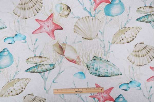 Vilber Shells Printed Cotton Drapery Fabric in Primary