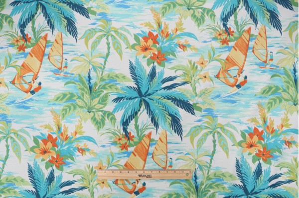 Tommy Bahama Wind Surfers Printed Polyester Outdoor Fabric in Mangrove 