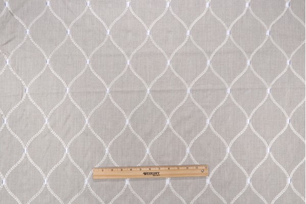 PK Lifestyles Deane Embroidered Drapery Fabric in Sterling 