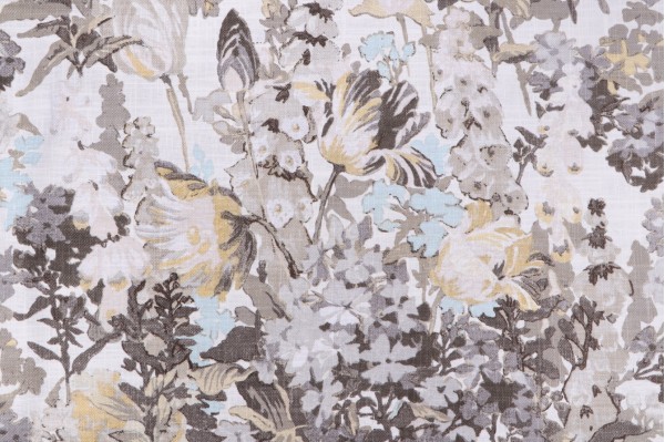 Sample of PK Lifestyles Summer Ready Printed Cotton Blend Drapery Fabric in Cloud 