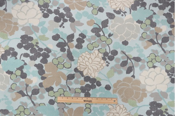 Novogratz Blossom Printed Polyester Outdoor Fabric in Aegean 