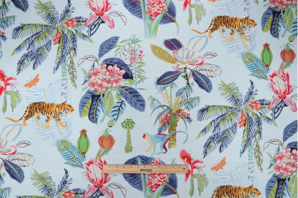Sample of Tommy Bahama Heavenly Kingdom Printed Cotton Drapery Fabric in Aegean 