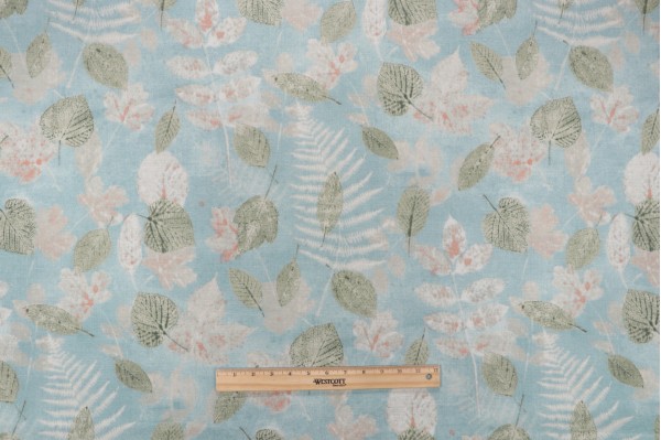 PK Lifestyles Farmhouse Leaf Printed Polyester Outdoor Fabric in Mist 