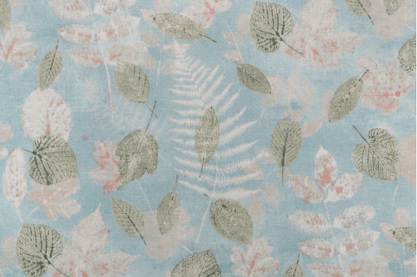 PK Lifestyles Farmhouse Leaf Printed Polyester Outdoor Fabric in Mist 