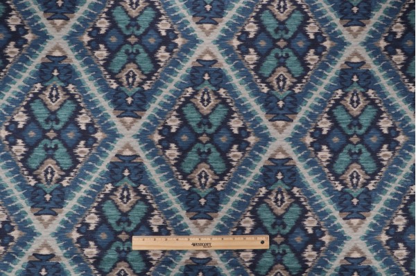 Sample of P Kaufmann Sparta Printed Cotton Drapery Fabric in Peacock 