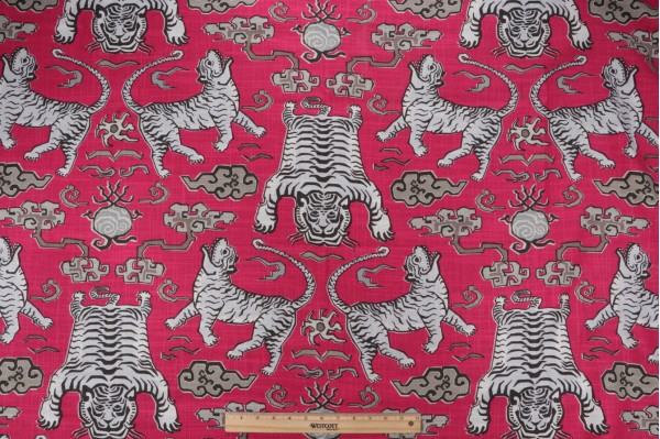 Sample of Hilary Farr Tiger Republic Printed Cotton Blend Drapery Fabric in 722-Fuchsia for Covington 