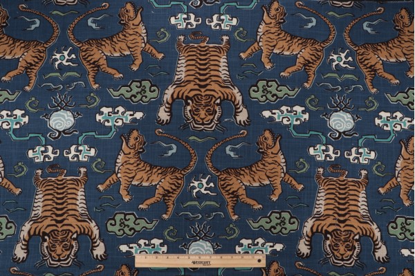 Hilary Farr Tiger Republic Printed Cotton Blend Drapery Fabric in 51-Denim for Covington 