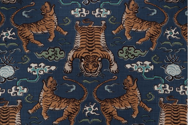 Hilary Farr Tiger Republic Printed Cotton Blend Drapery Fabric in 51-Denim for Covington 