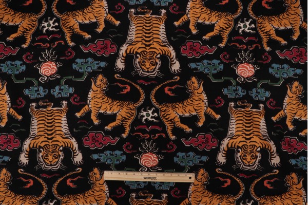 Sample of Hilary Farr Tiger Republic Printed Cotton Blend Drapery Fabric in 93-Jet for Covington 