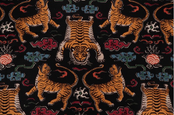 Sample of Hilary Farr Tiger Republic Printed Cotton Blend Drapery Fabric in 93-Jet for Covington 