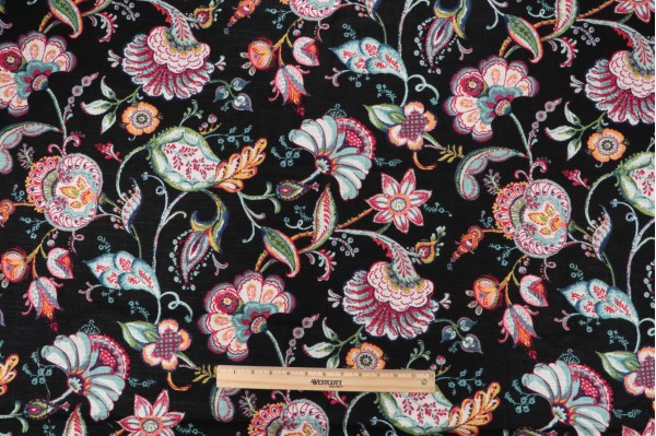 Covington Wedgewood Printed Linen Blend Drapery Fabric in 99-Onyx 