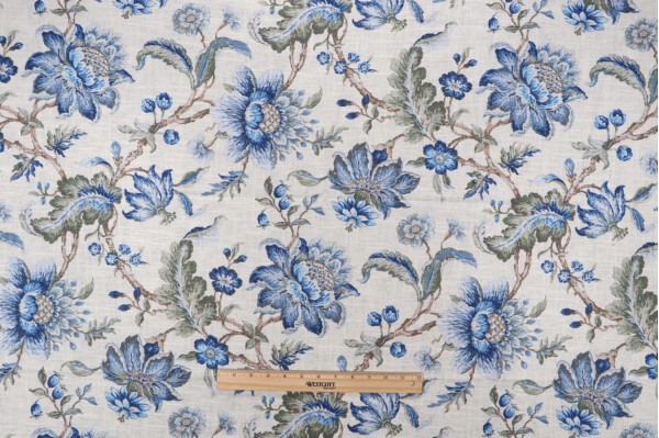 Covington Sturbridge Printed Linen Blend Drapery Fabric in 50-Bluebell 