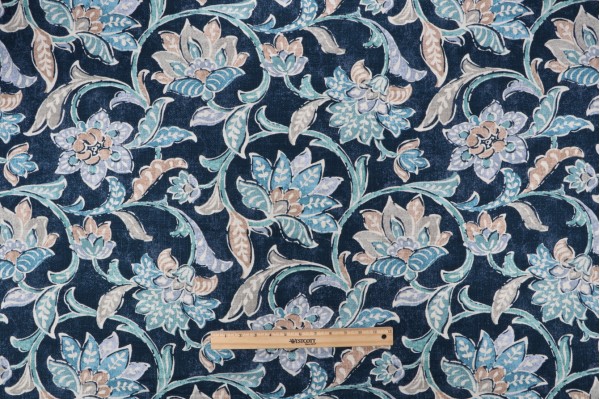Covington Indra Printed Cotton Blend Drapery Fabric in 55-Navy 