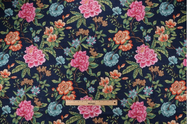 Sample of Covington Amesbury Printed Linen Blend Drapery Fabric in 555-Classic Navy 