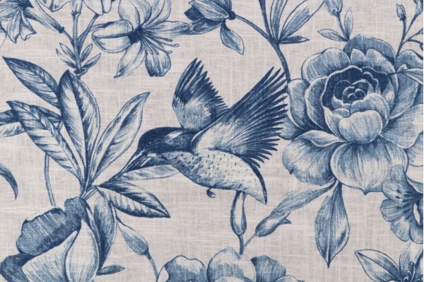 Click for Covington Colibri Printed Linen Blend Drapery Fabric in 593-Indigo  Covington Colibri Printed Linen Blend Drapery Fabric in 593-Indigo