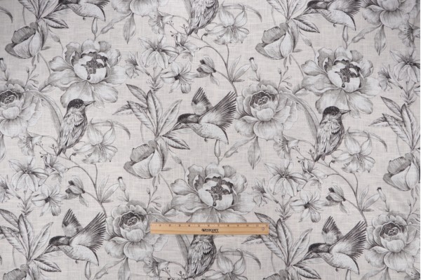 Covington Colibri Printed Linen Blend Drapery Fabric in 9-Graphite 