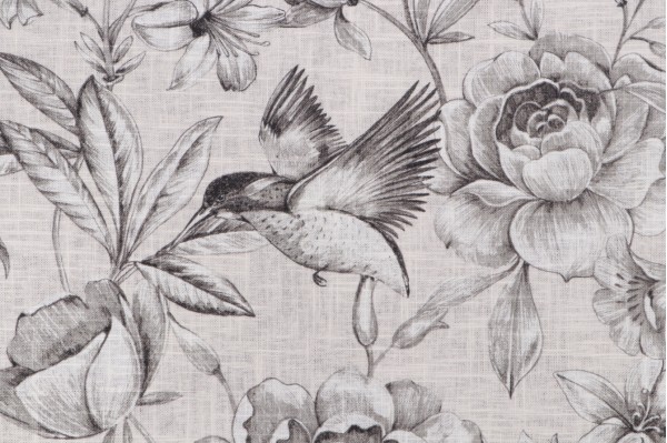 Covington Colibri Printed Linen Blend Drapery Fabric in 9-Graphite 