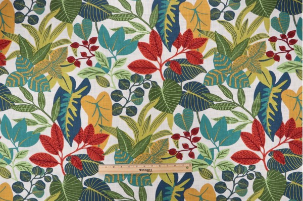 Click for Covington Leaf Jungle Printed Cotton Drapery Fabric in 100-Multi  Covington Leaf Jungle Printed Cotton Drapery Fabric in 100-Multi